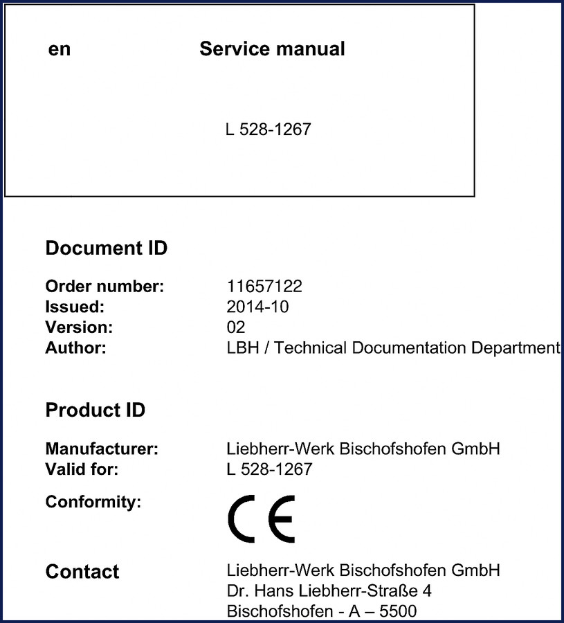 Liebherr L528 2014 Service Manual cover showing wheel loader and 722 pages OEM factory documentation