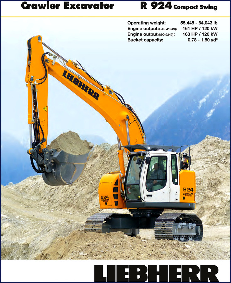 2012 Liebherr R 924 R 926 R 936 Technical Manual cover showing crawler excavator specifications