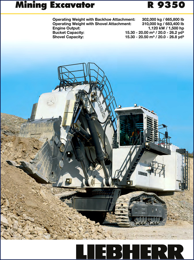 Liebherr R 9350 Technical Manual cover - 22-page factory spec document for mining excavator