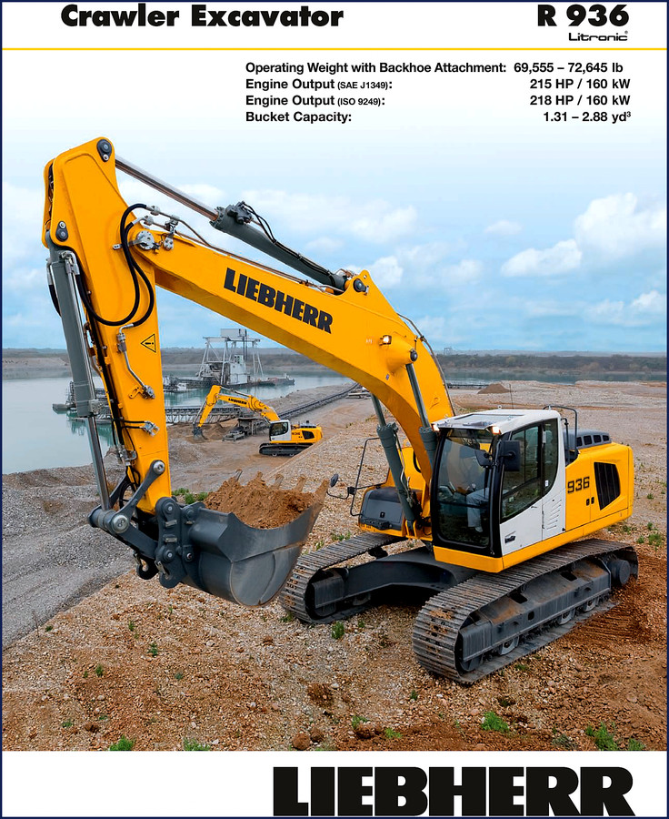 Liebherr R 936 Technical Manual cover showing crawler excavator and model designation