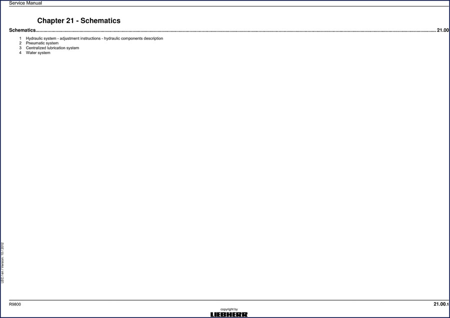 Liebherr R9800 2012 electrical schematic water system factory OEM diagram page