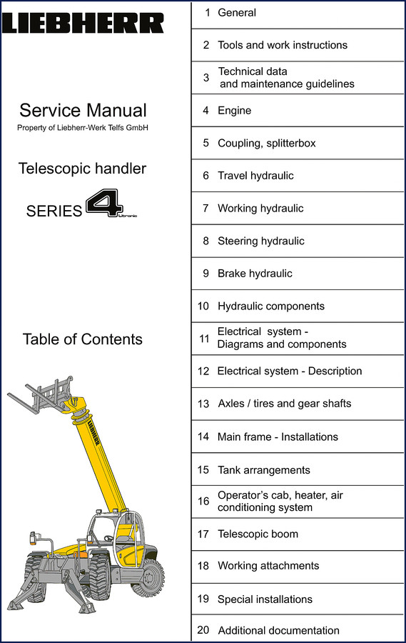 Liebherr Serie 4 2013 Service Manual cover showing telescopic handler