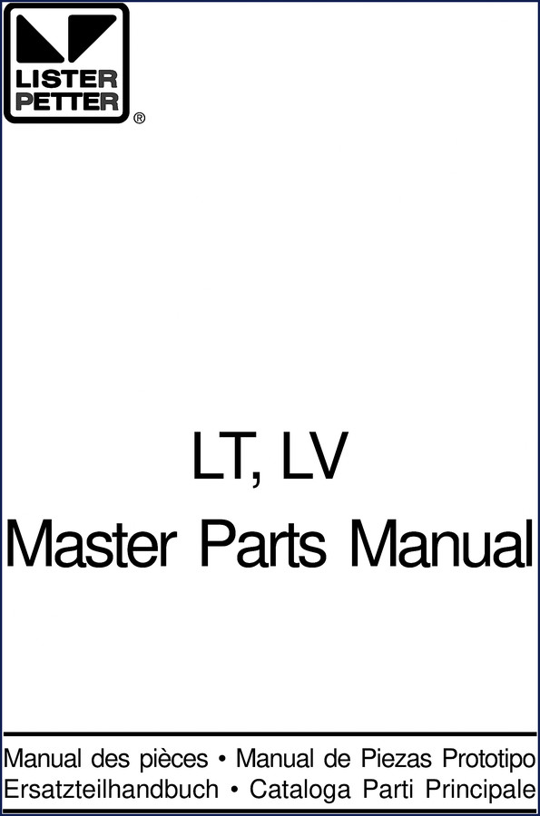 Lister-petter LT1 LV1 2000 Parts Catalog cover page with engine diagrams