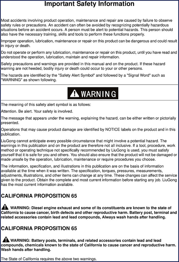 Liugong CLG835 operators manual cover - factory OEM operation and maintenance manual