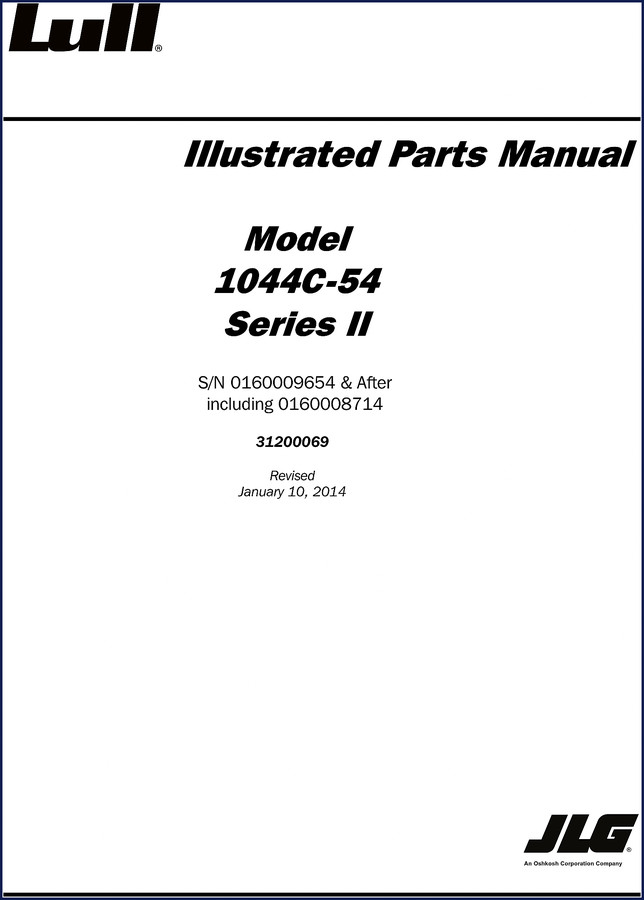 Lull 1044C-54 2014 Parts Catalog cover showing JLG logo and model number 1044C-54 Series II