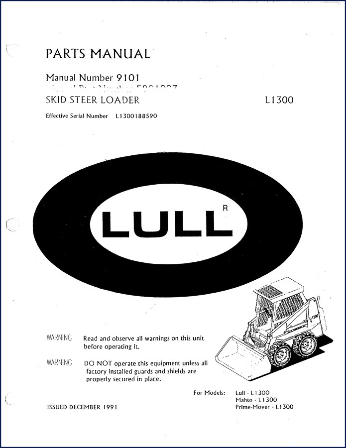 Lull L1300 1991 Parts Catalog cover page showing skid steer loader and manual number 9101