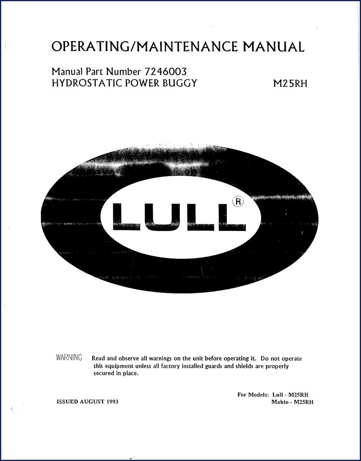 1993 Lull M25RH Operators Manual cover showing operating and maintenance instructions for hydrostatic power buggy