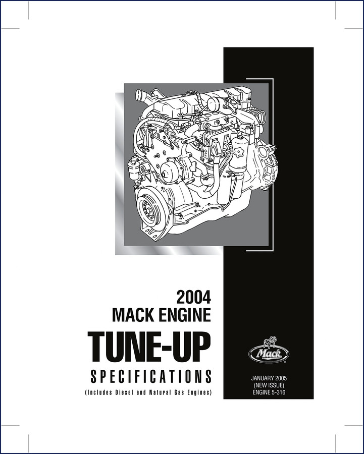 2005 Mack E-7 Technical Manual cover showing engine tune-up specifications for diesel and natural gas engines