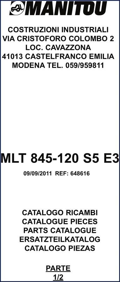 Manitou MLT 845-120 S5 E3 2011 Parts Catalog cover