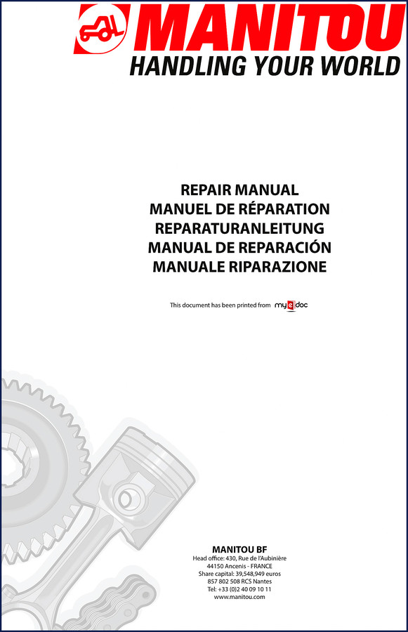 Manitou MLT627 Repair Manual cover showing telehandler front view