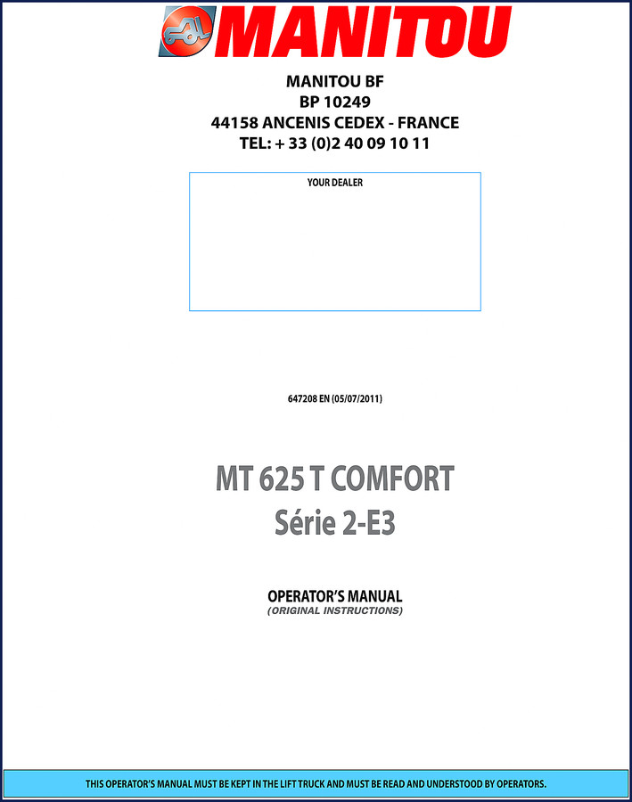 Manitou MT 625 T COMFORT 2011 Operators Manual cover