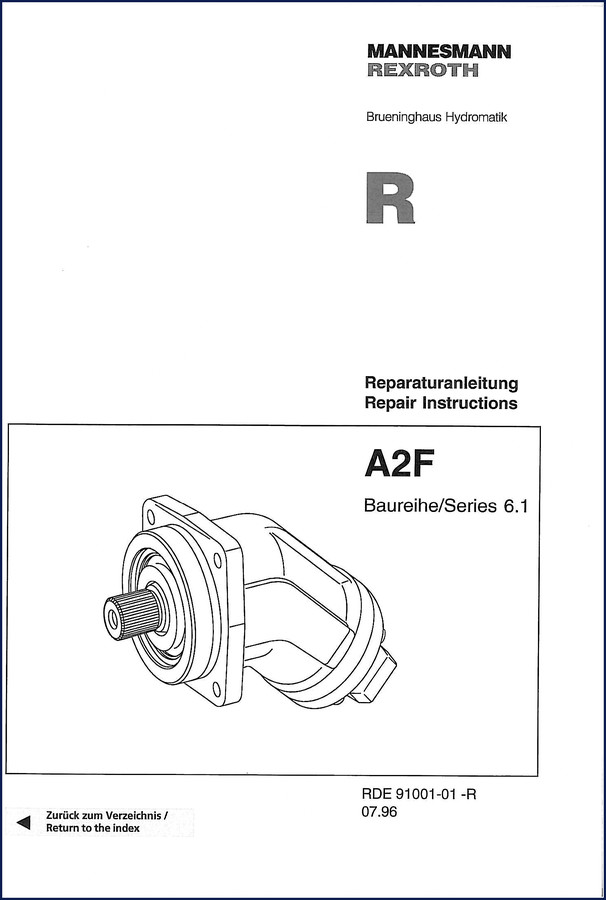 Mannesmann Rexroth A2F 1996 Repair Manual cover page showing sectional view