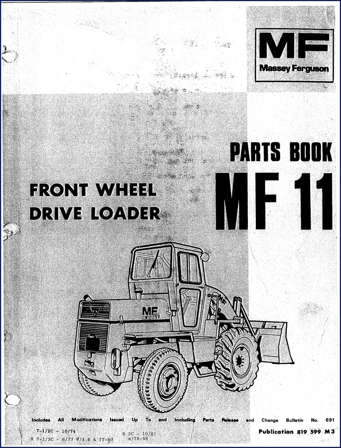 Massey Ferguson MF 11 1981 Parts Catalog factory OEM cover page showing front wheel drive loader parts book