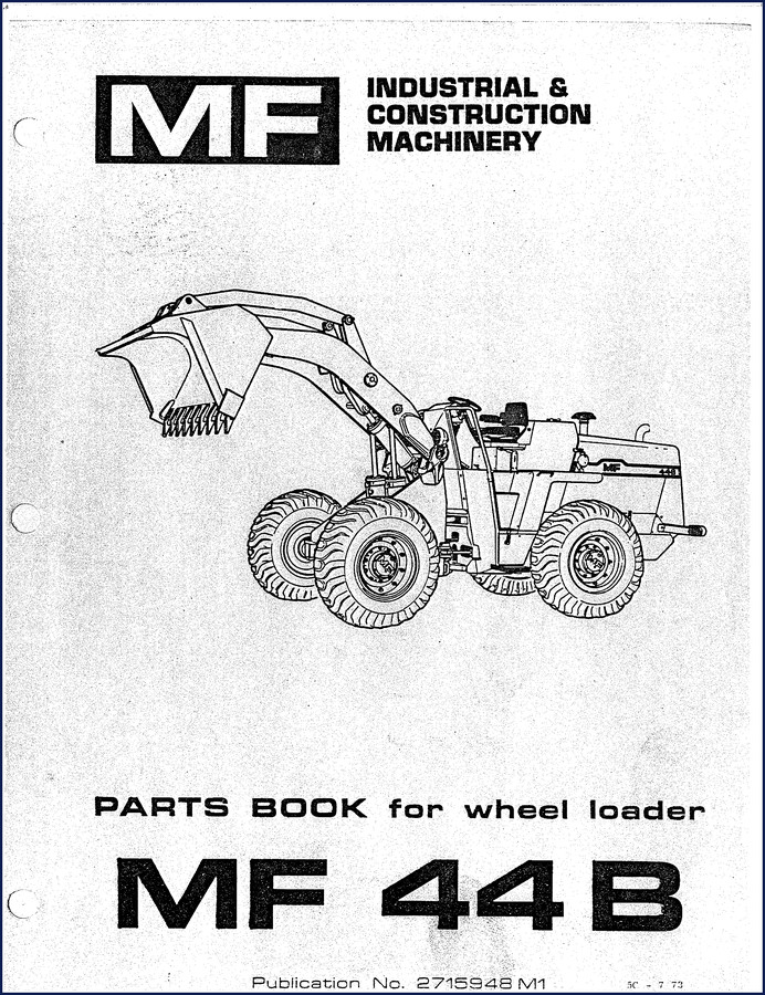 1973 Massey-ferguson MF 44 B Parts Catalog cover showing wheel loader