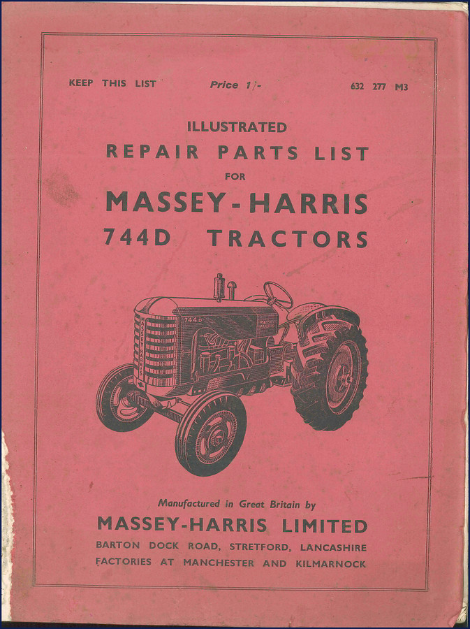 Massey-Harris 744D illustrated repair parts list cover - 73-page factory parts catalog