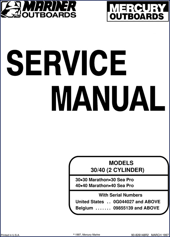 Mercury Marine 30 Marathon 30 Sea Pro 40 Marathon 40 Sea Pro 1997 Service Manual cover