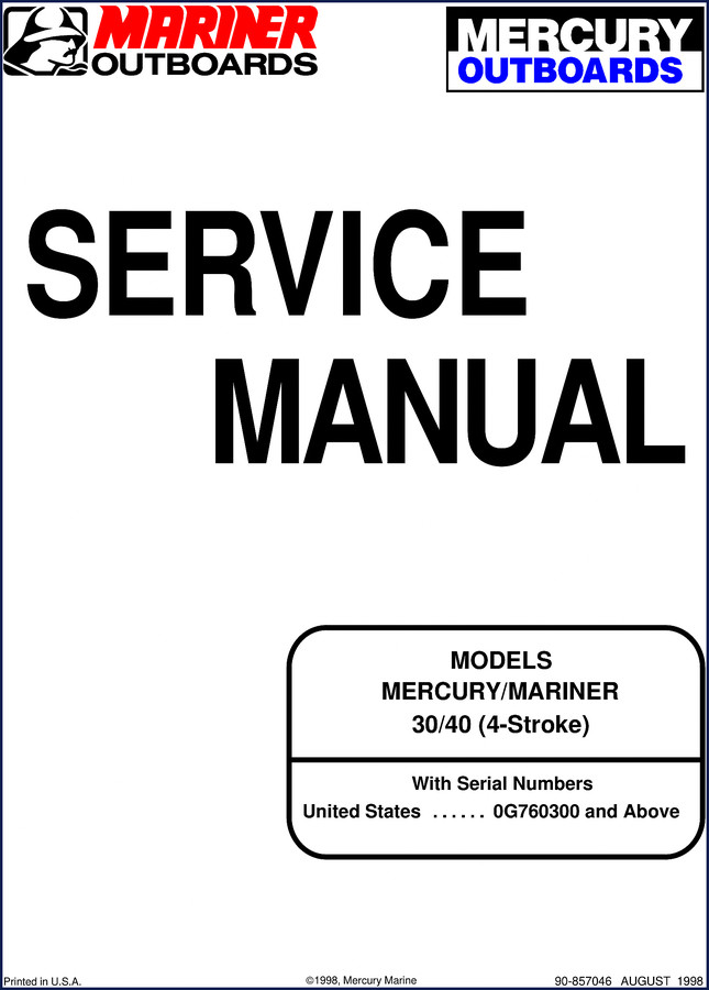 1998 Mercury Marine 30/40 Service Manual cover - OEM factory manual 857 pages