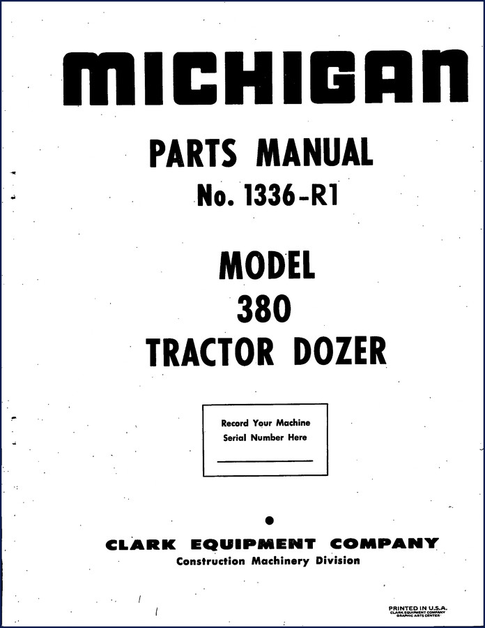 Michigan Model 380 Tractor Dozer Parts Manual No. 1551 cover showing machine illustration