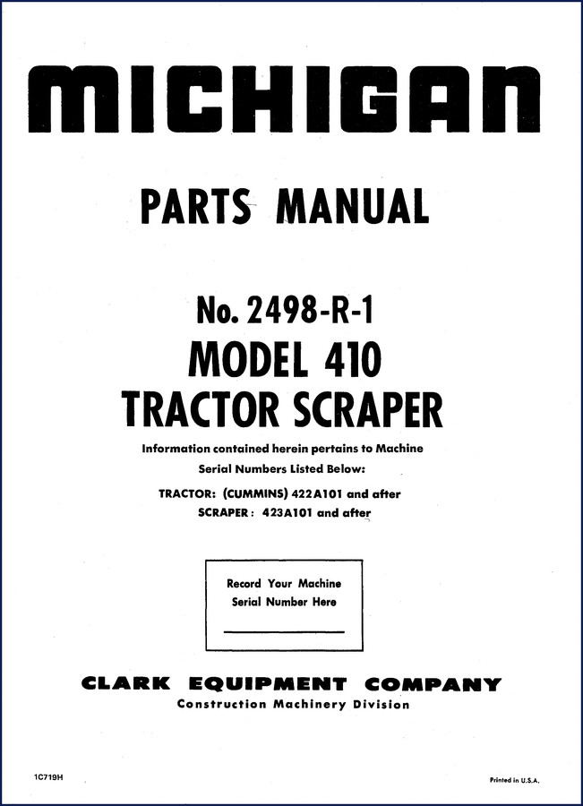 Michigan 410 Parts Catalog – Factory OEM Parts Manual cover