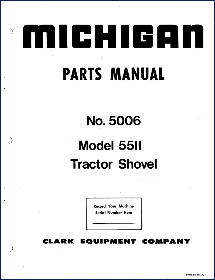 Michigan 55II Parts Catalog cover showing model and Clark Equipment