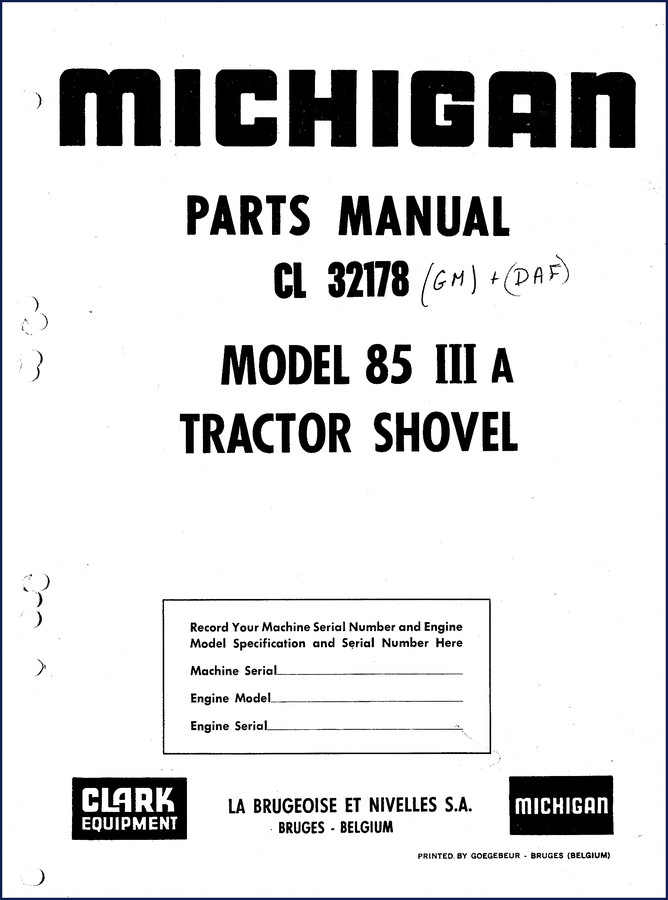 Michigan 85 III A Parts Catalog – 216-page factory parts manual cover