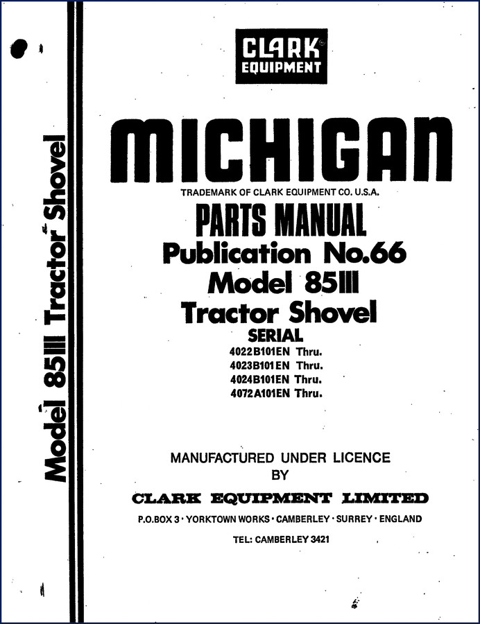 Michigan 85III Tractor Shovel Parts Catalog - 1965 Factory Manual page example