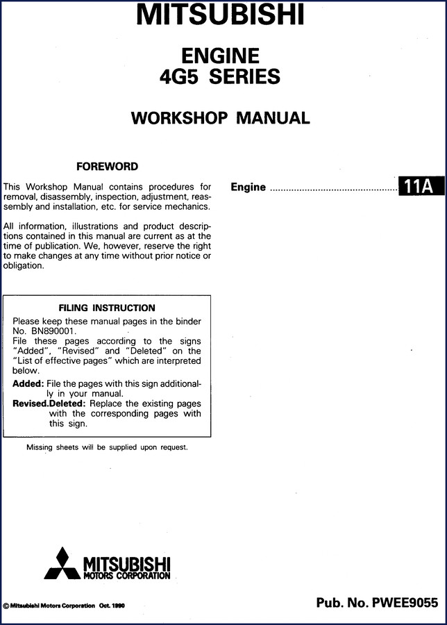 Mitsubishi 4G5 1990 Workshop Manual – 67-page factory engine manual