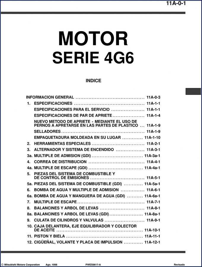 1998 Mitsubishi Motors 4G63 4G64 Technical Manual cover