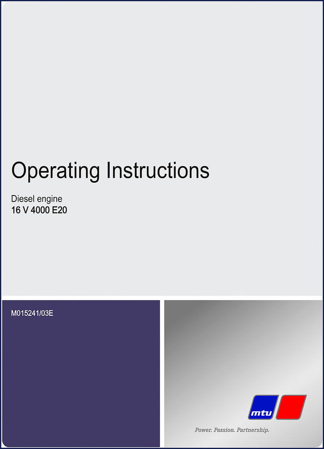 MTU 16 V 4000 E20 2011 Operators Manual cover showing engine diagram