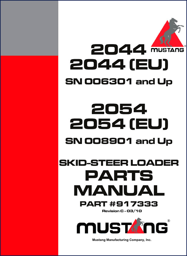 Mustang 2044 and 2054 skid-steer loader factory parts catalog cover 2010