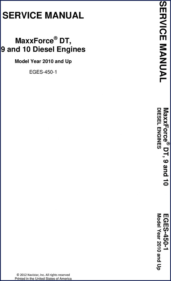 Navistar MaxxForce DT 2012 Engine Service Manual cover showing diesel engine cutaway