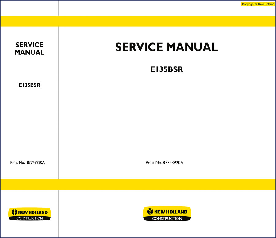 New Holland E135BSR 2008 Repair Manual cover, factory OEM document with safety cautions and torque specs