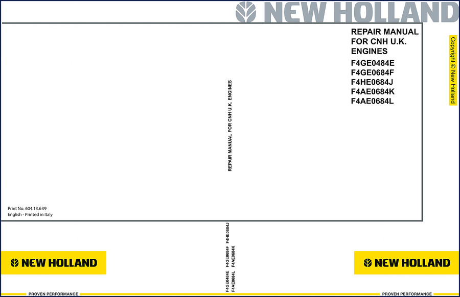 New Holland F4GE0484E F4GE0684F F4HE0684J F4AE0684K F4AE0684L 2005 Repair Manual cover page