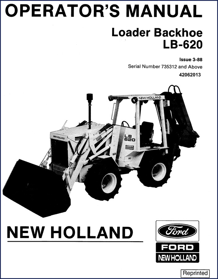 Cover of the 1988 New Holland LB-620 Operators Manual showing loader backhoe and model number