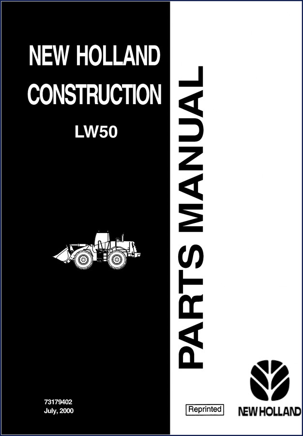 New Holland LW50 Parts Catalog 2000 edition cover showing loader and manual title