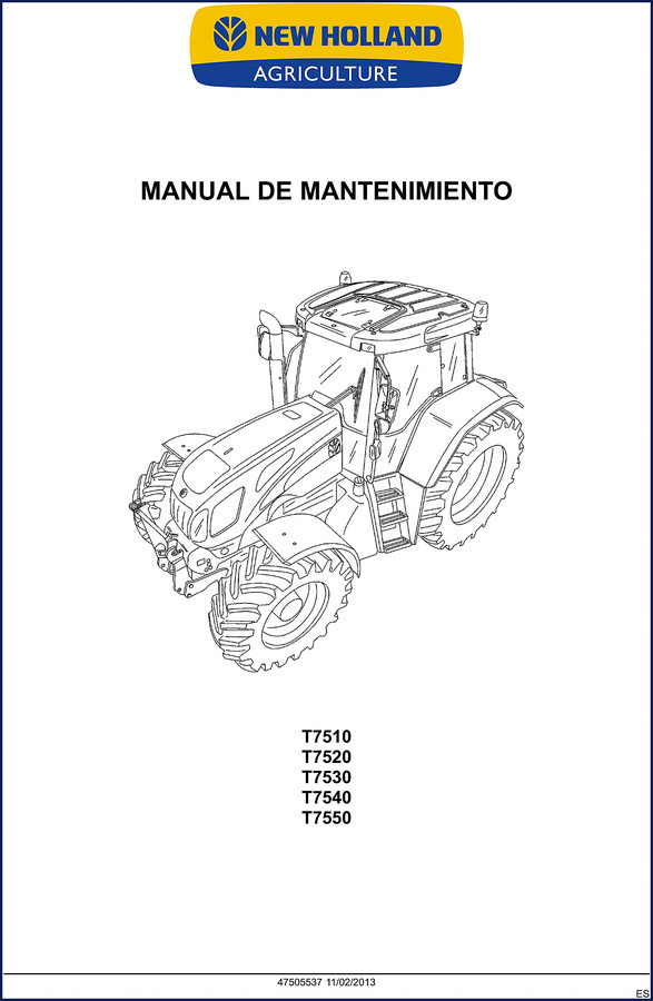New Holland T7510 T7520 T7530 T7540 T7550 2013 service manual cover page