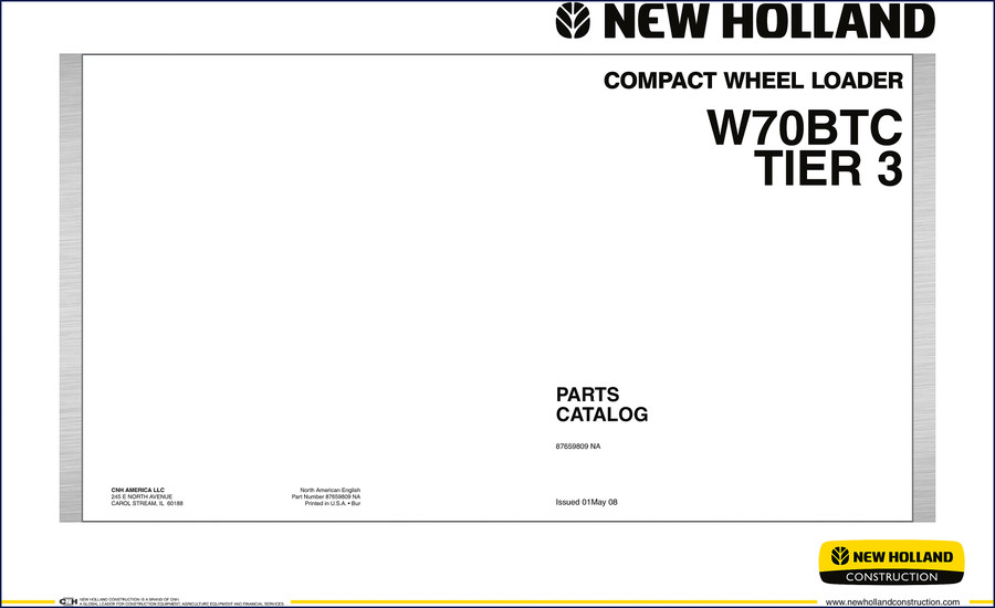 2008 New Holland W70BTC Parts Catalog cover