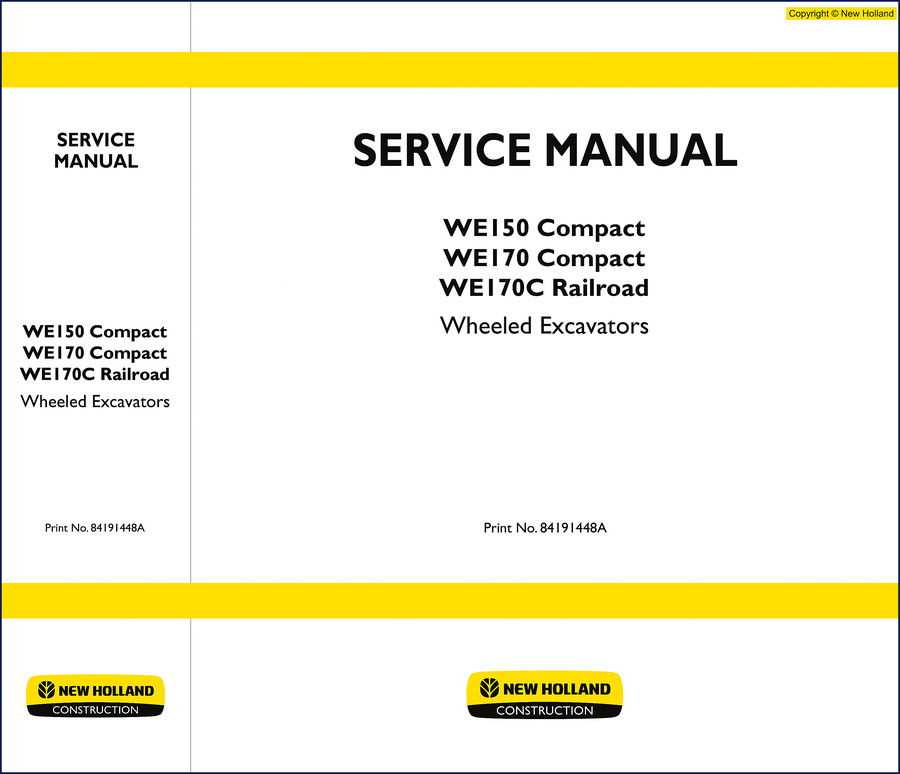 New Holland WE150 Compact service manual cover – 783-page factory repair document for wheeled excavators