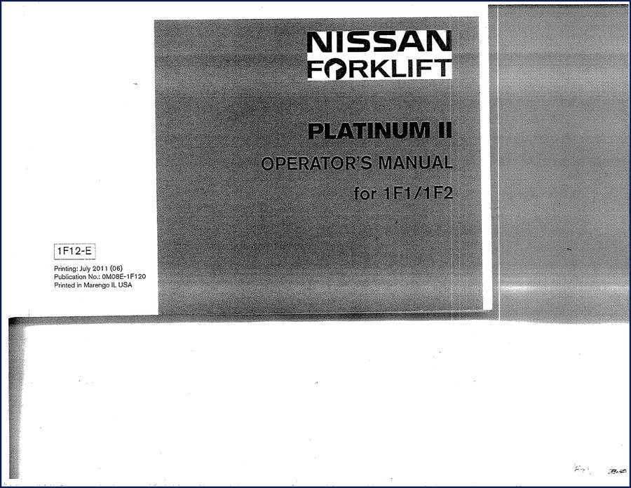 Nissan 1F1 1F2 2011 Operator's Manual cover page showing Platinum II series
