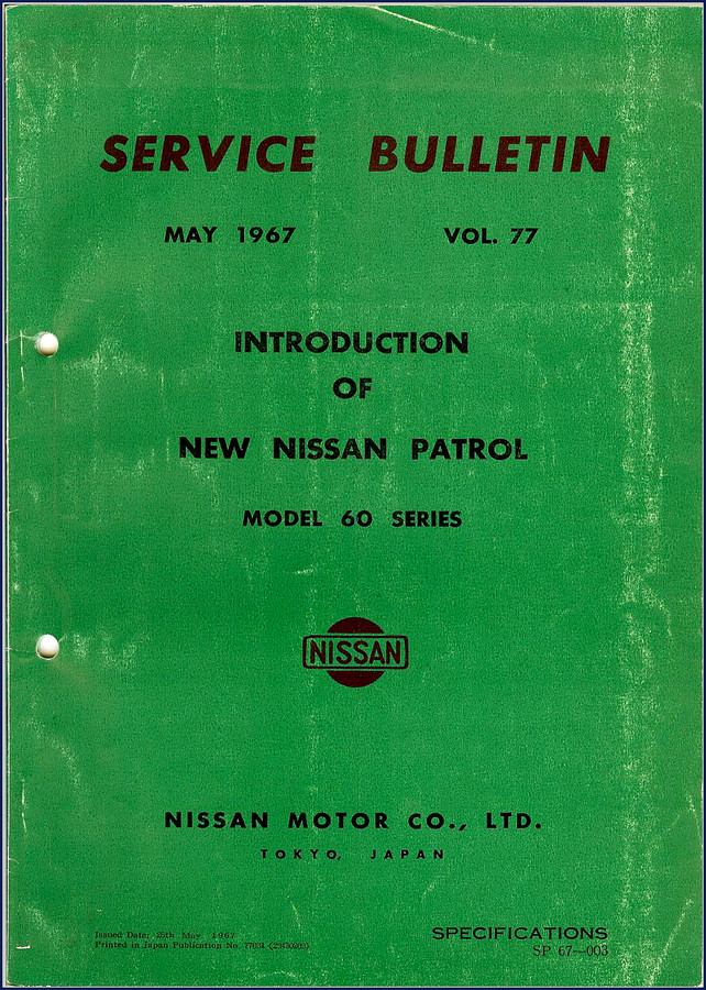 1967 Nissan Patrol Model 60 Series Service Manual cover page