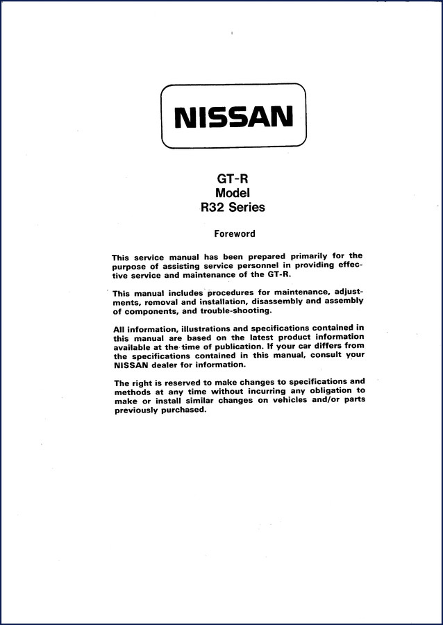 Nissan GT-R R32 Service Manual cover – factory OEM shop manual with 804 pages