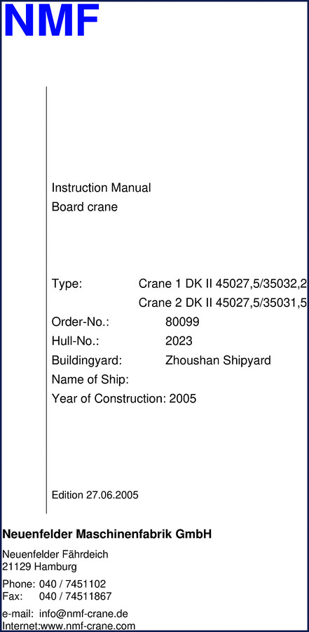 NMF Crane DK II 2005 Operators Manual cover – 320 pages OEM factory manual