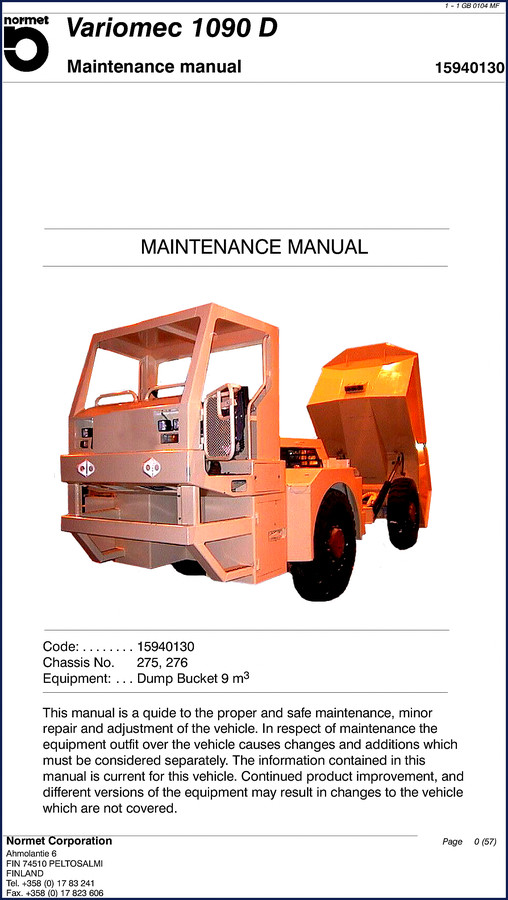 Normet Variomec 1090 D Service Manual cover and spine