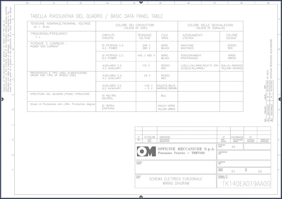 2008 Officine Meccaniche TK140EA019AA00 wiring diagram cover - OEM factory manual