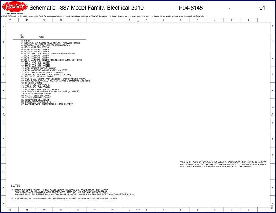 Paccar 387 Model Family 2009 Electrical Schematic factory wiring diagram cover