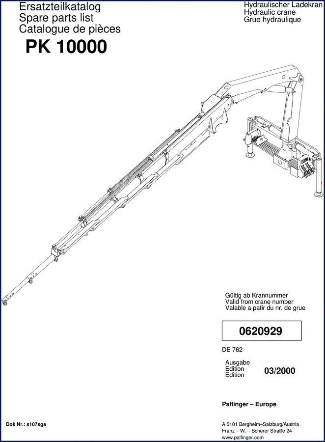 Palfinger PK 10000 2000 Parts Catalog – OEM Spare Parts List