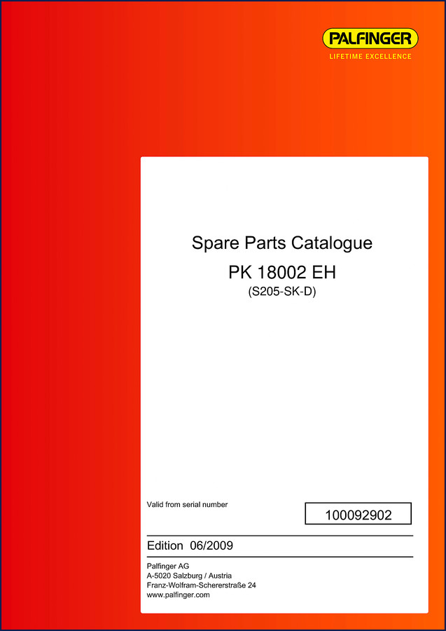 Palfinger PK 18002 EH 2009 Parts Catalog cover