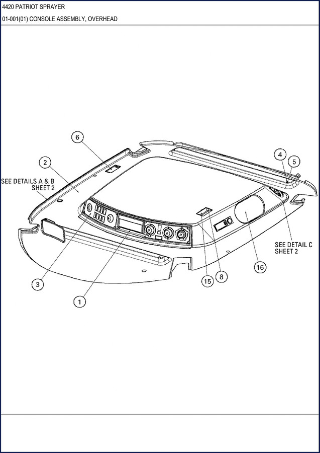 Patriot 4420 parts catalog exploded view of overhead console assembly with part numbers