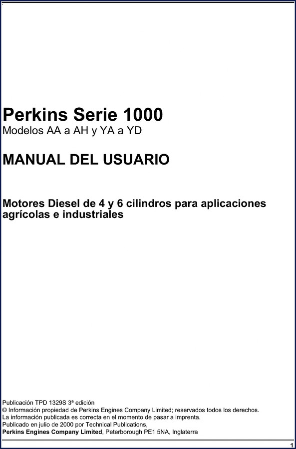 Perkins Serie 1000 User Manual 2000 – 56-page OEM factory document cover