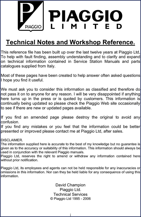 Piaggio 50cc 2t Auto and 80cc 2t Auto Technical Manual 2006 cover